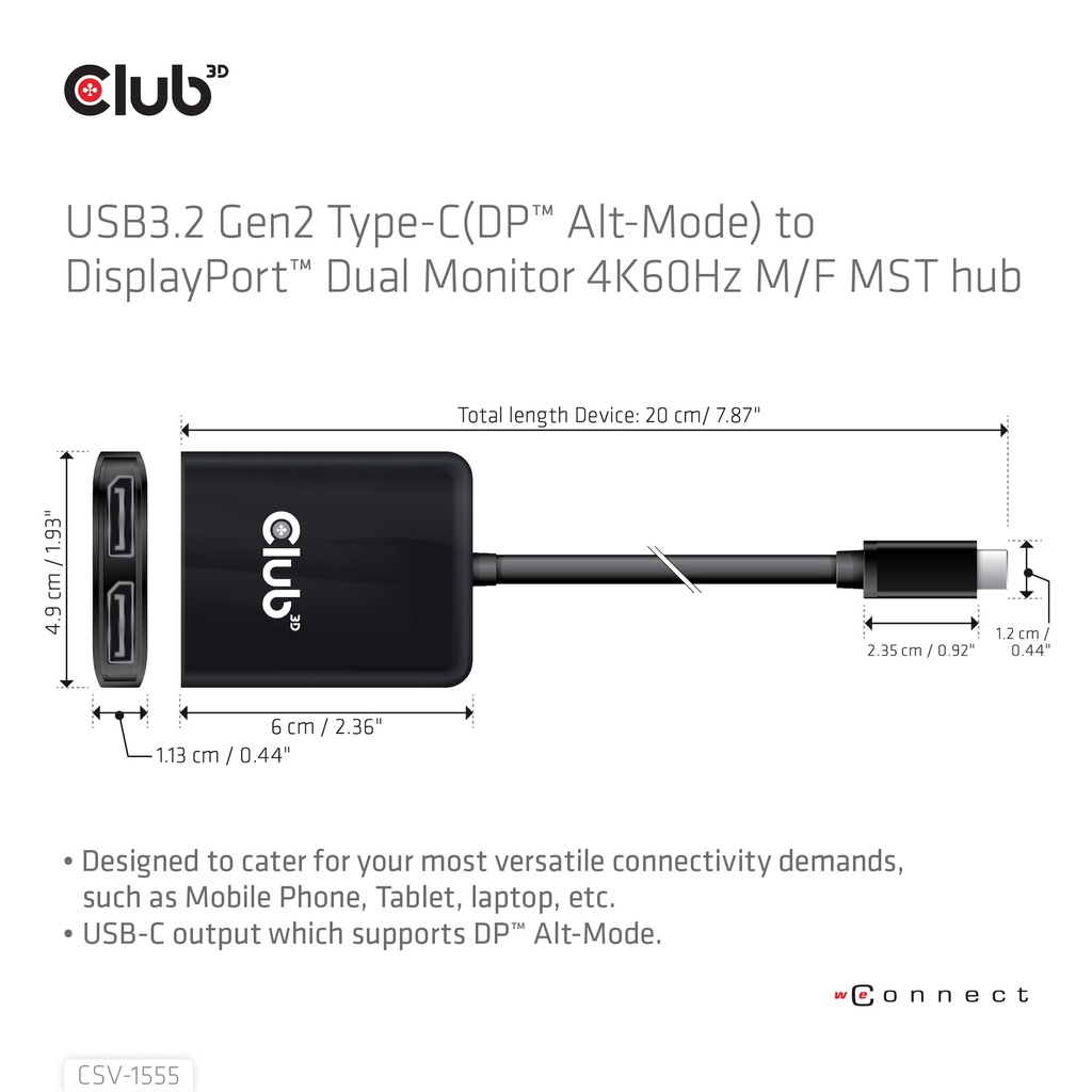 USB-C®(DP Alt-Mode) to DisplayPort™ Dual Monitor 4K60Hz M/F MST hub