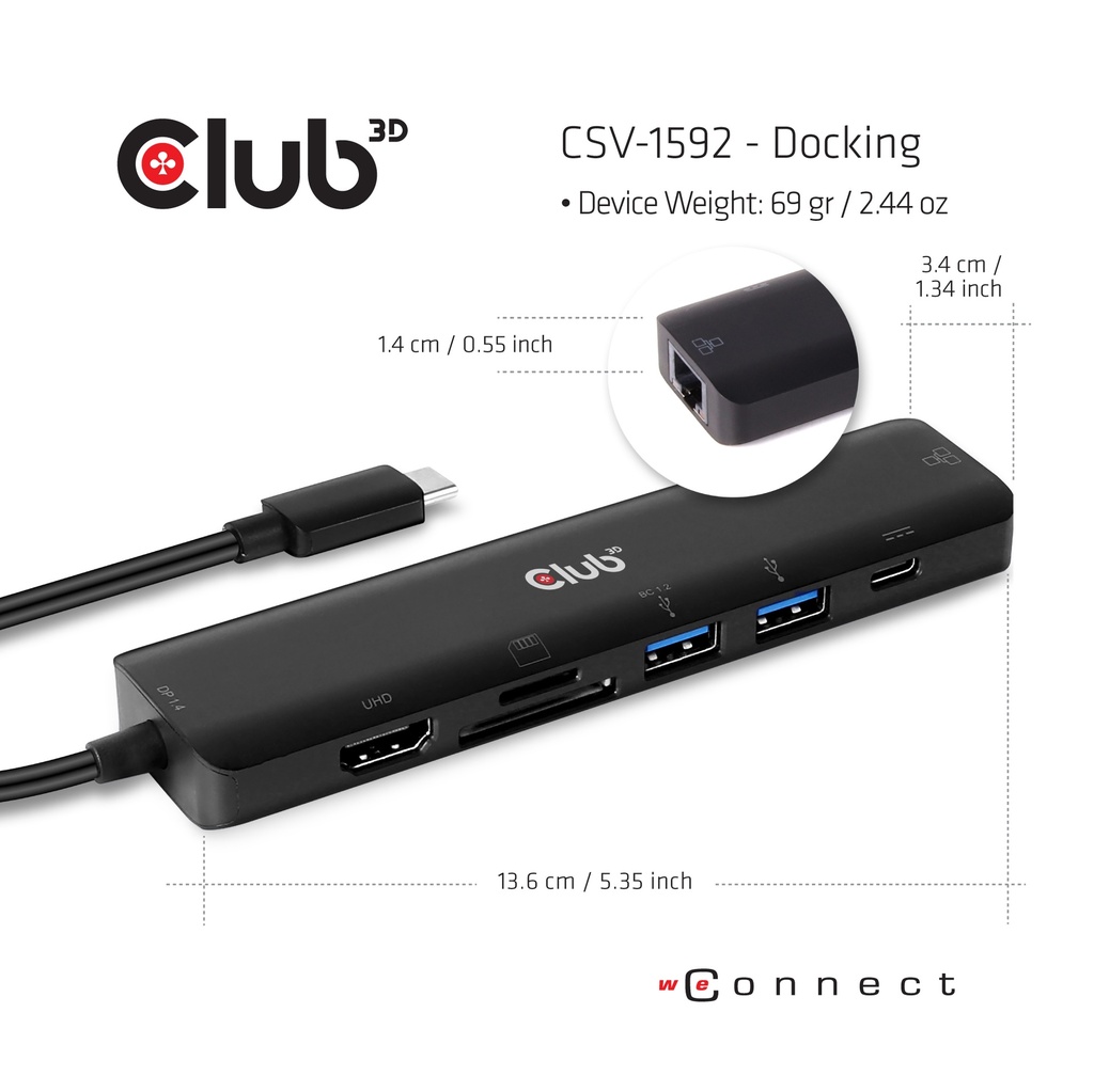 USB-C® 5Gbps  7in1 Hub HDMI™ 4K60Hz SD TF Card slot 2x USB Type A USB Type C PD RJ45