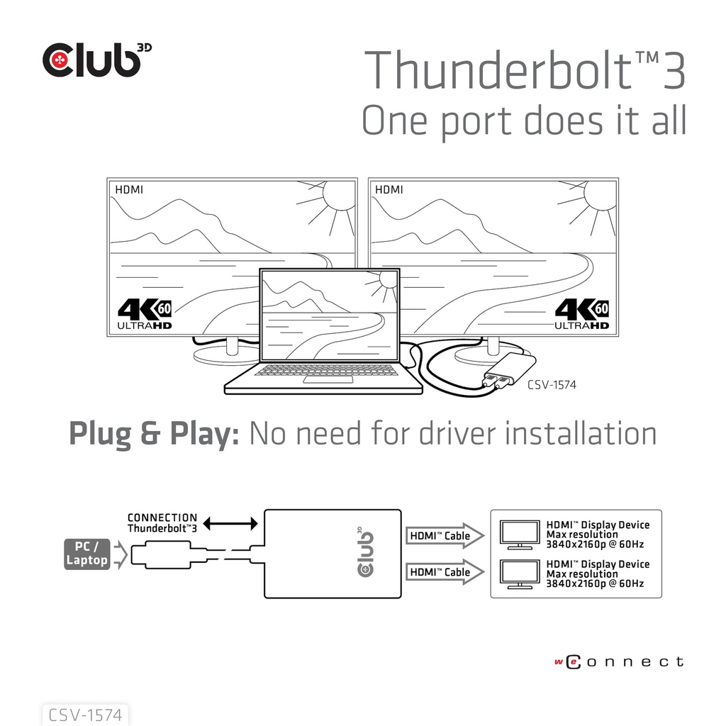 Thunderbolt™ 3 to HDMI™ Dual Monitor 4K60Hz 