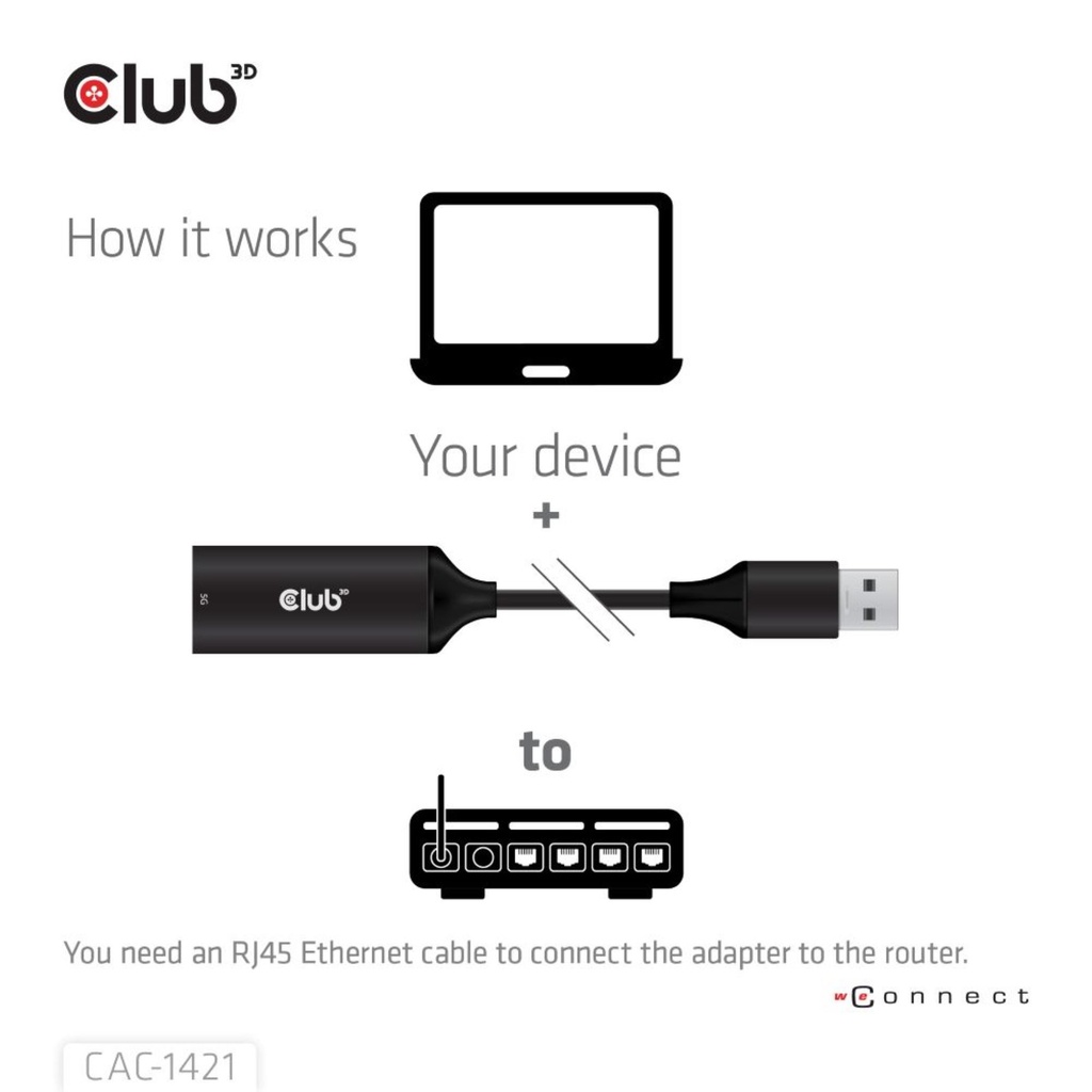USB-A to RJ45 Ethernet 5G M/F Adapter