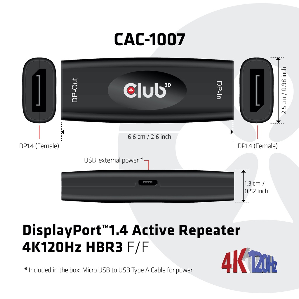 DisplayPort™ 1.4 Active Repeater 4K120Hz HBR3 F/F