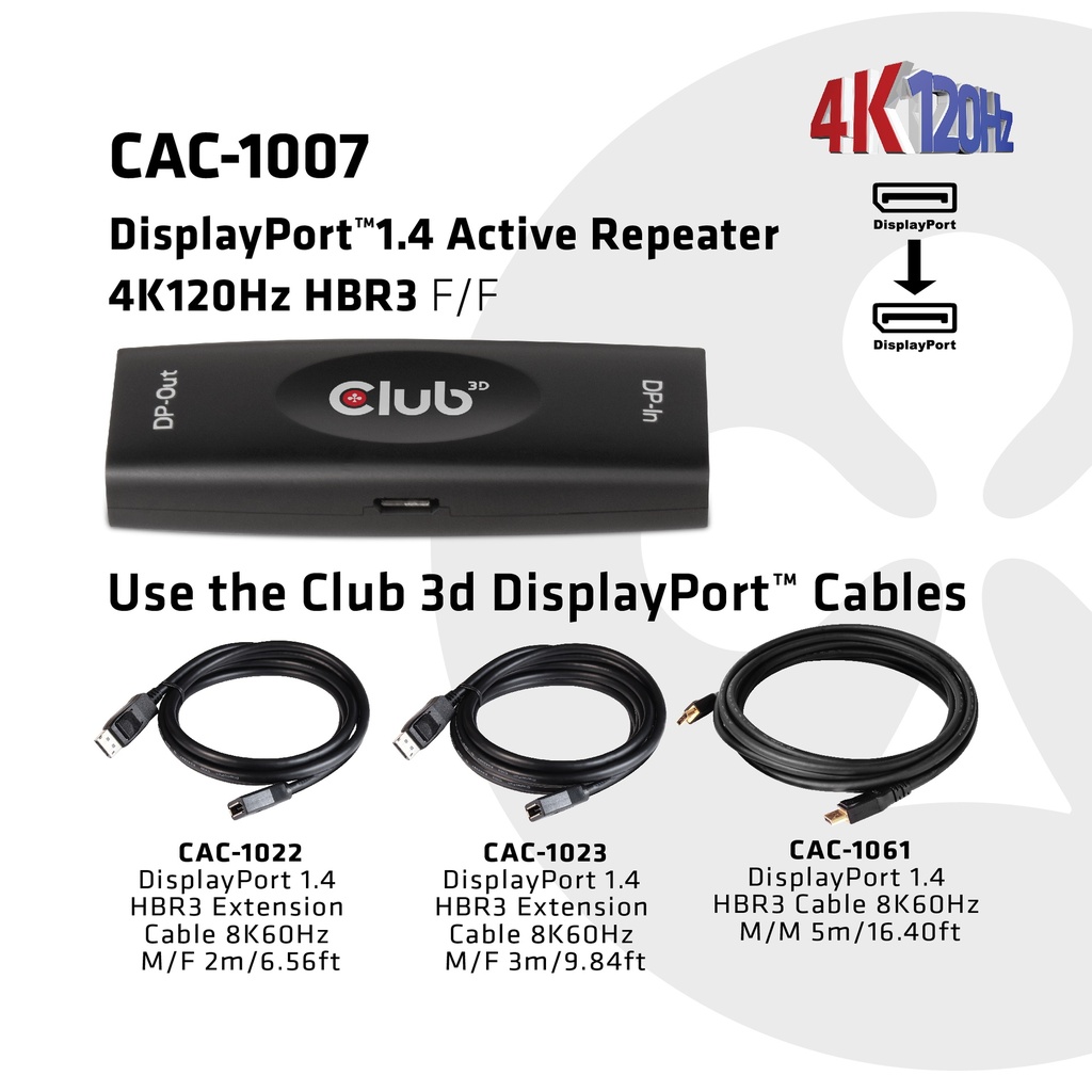 DisplayPort™ 1.4 Active Repeater 4K120Hz HBR3 F/F
