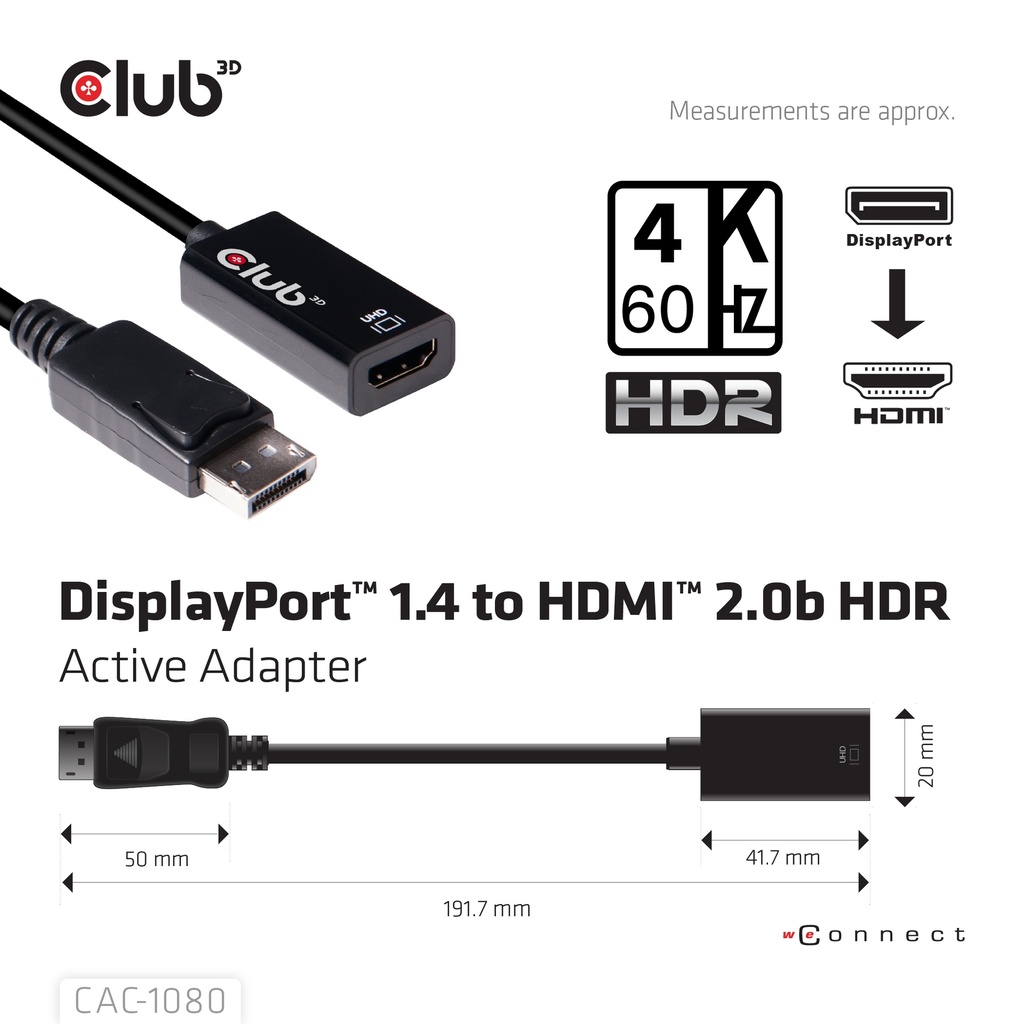 DisplayPort™ 1.4 to HDMI™ 2.0b HDR Active Adapter