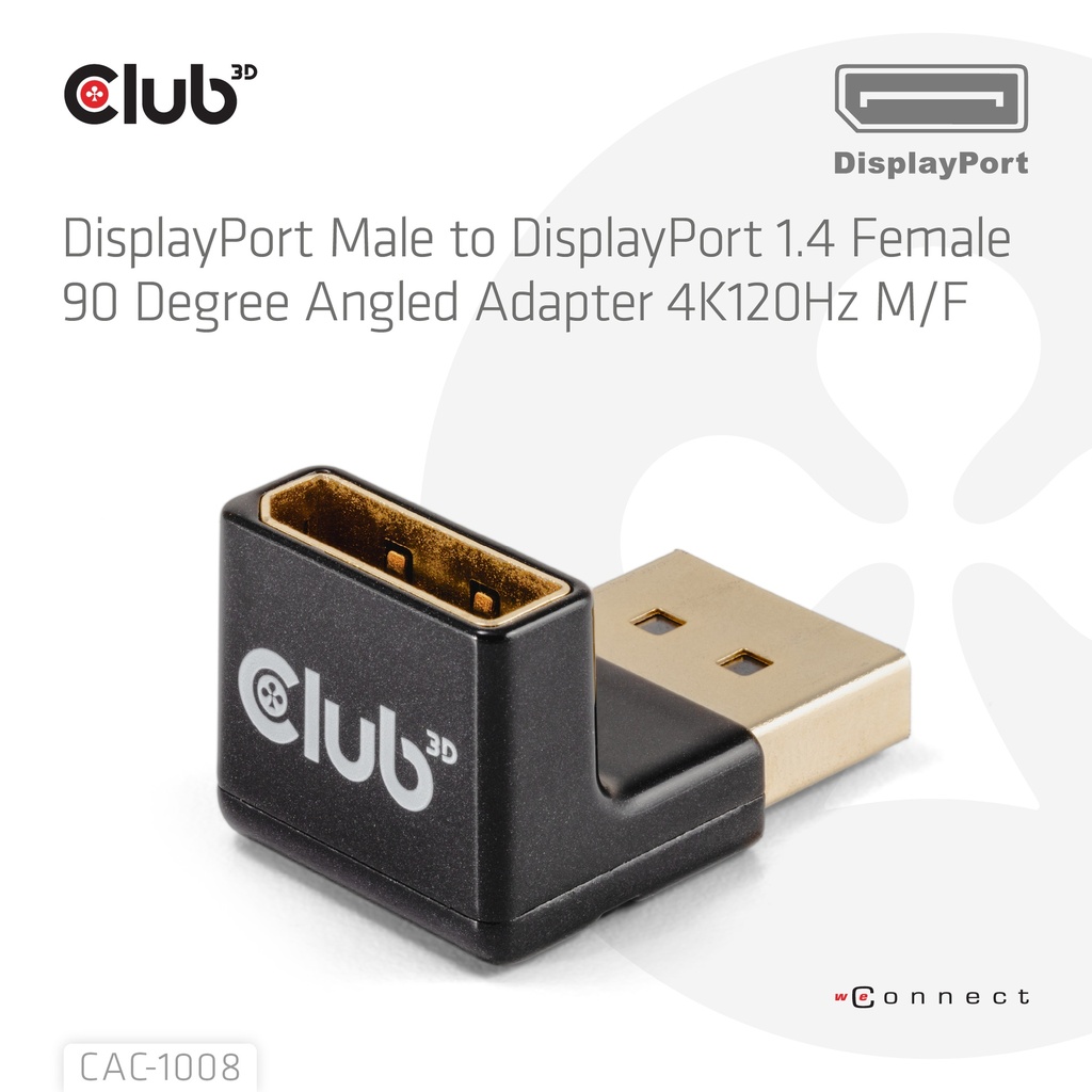 DisplayPort™ Male to DisplayPort™ 1.4 Female 90 Degree Angled Adapter 4K120Hz M/F