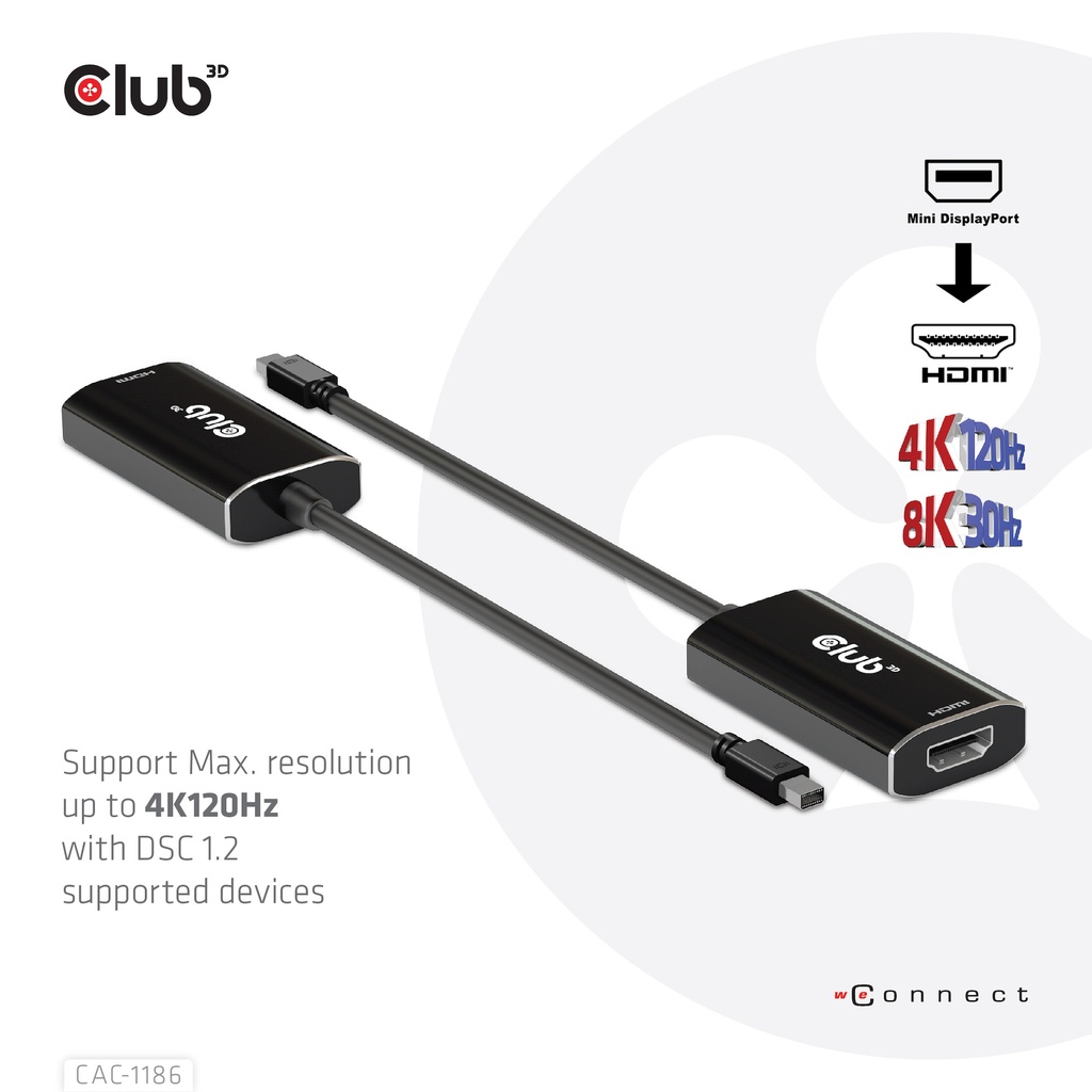 Mini  Displayport™ 1.4 to HDMI™ 4K120Hz with DSC1.2 Active Adapter M/F