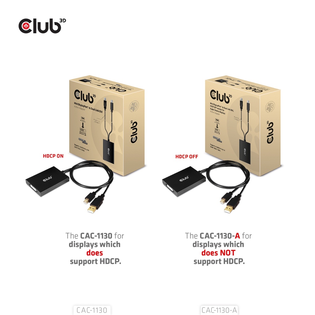Mini DisplayPort™ to Dual Link DVI, HDCP OFF version for Apple Cinema Displays Active Adapter
