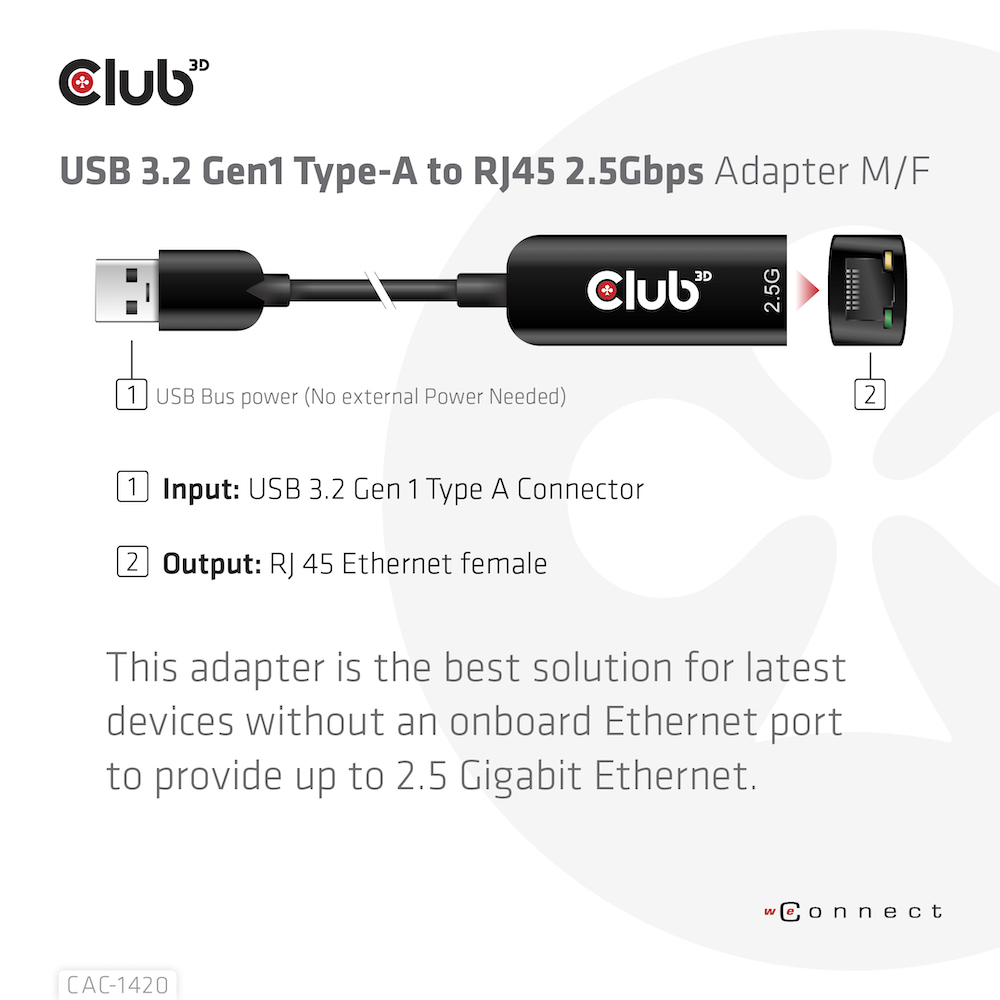USB-A 5Gbps to RJ45 Ethernet 2.5G Adapter M/F