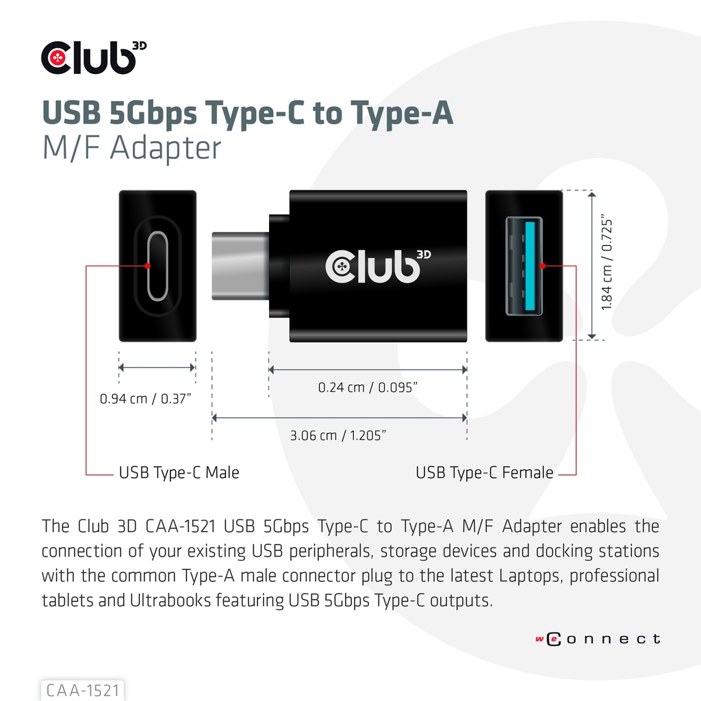 USB-C® 5Gbps to -A M/F Adapter