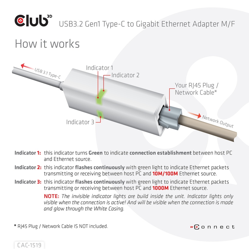 USB-C® RJ45 Ethernet 1G Adapter  M/F