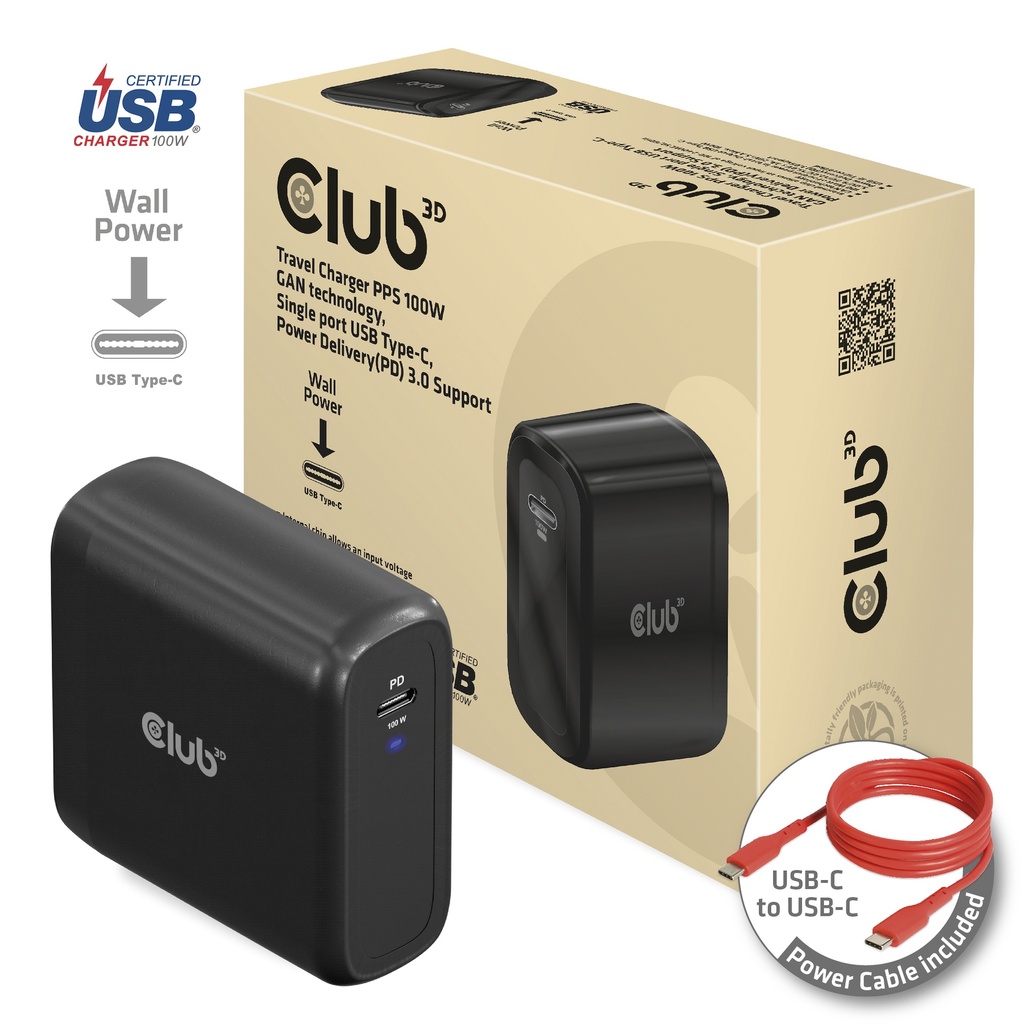  CAC-1908EU Travel Charger 100W GaN USB‑C PD 3.0 EU 