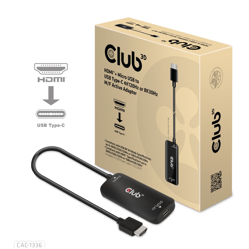 CAC-1336 HDMI™ + Micro USB to USB‑C® 4K120Hz/8K30Hz Active Adapter M/F