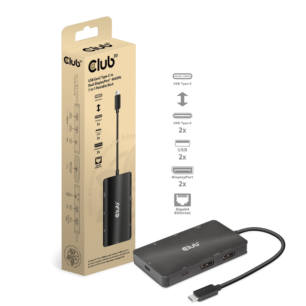 CSV-1598 USB‑C® 10Gbps to Dual DisplayPort™ 4K60Hz 7‑in‑1 Portable Dock