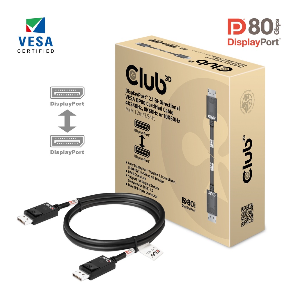 CAC-1091 DisplayPort™ 2.1 VESA DP80 Certified Cable 4K240Hz 8K60Hz 10K60Hz 1.2m/3.94ft