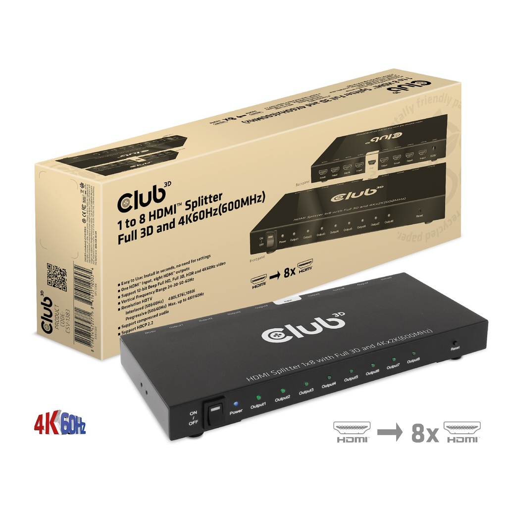 CSV-1383 1‑to‑8 HDMI™ Splitter Full 3D / 4K60Hz