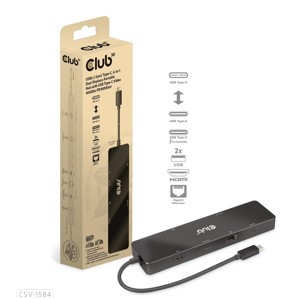 CSV-1584 USB‑C® 6‑in‑1 Dual Display Portable Dock USB‑C Video 4K60Hz