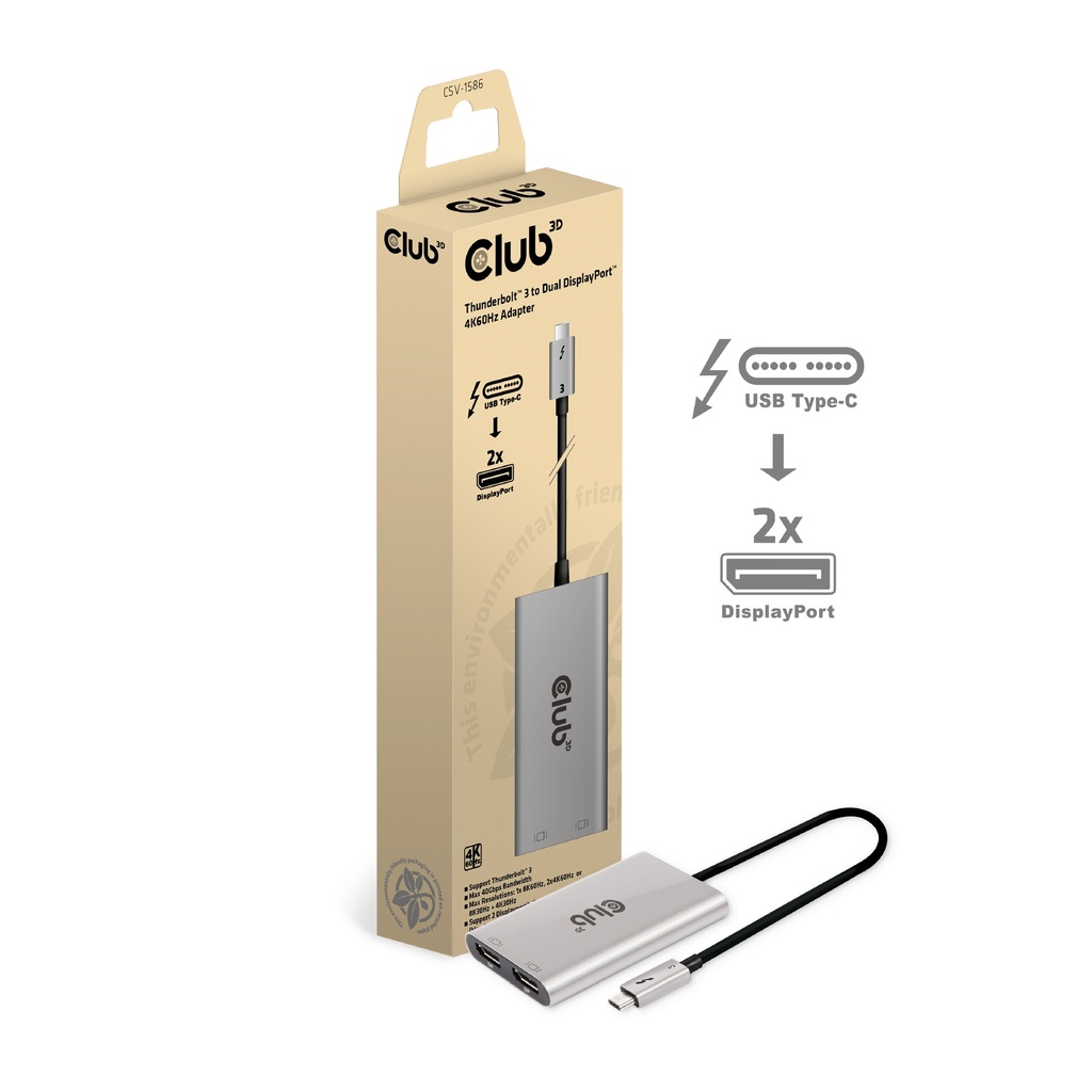CSV-1586 Thunderbolt™ 3 to DisplayPort™ Dual Monitor 4K60Hz Adapter M/F
