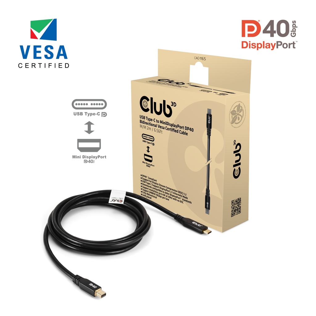 CAC-1561 USB‑C® to Mini DisplayPort™ DP40 Bidirectional VESA Certified Cable 2m/6.56ft
