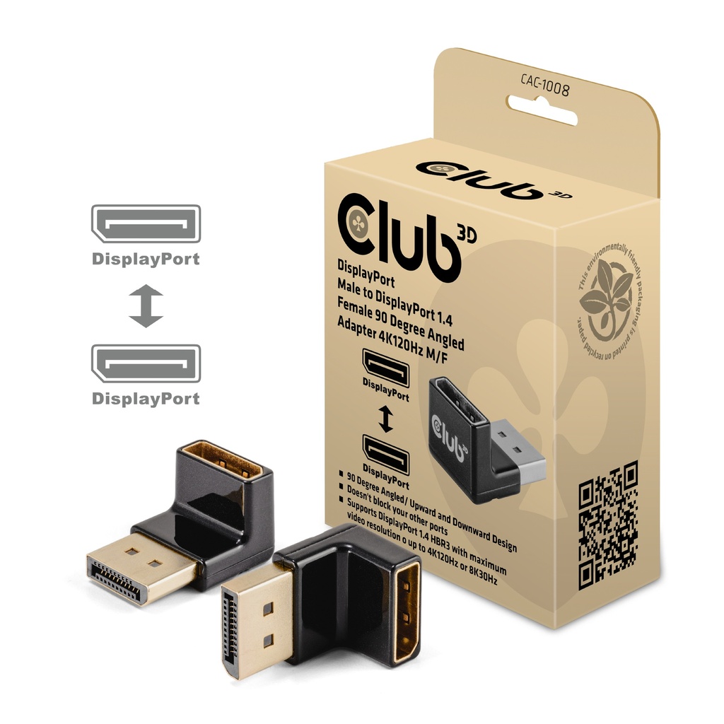 CAC-1008 DisplayPort™ Male to DisplayPort™ 1.4 Female 90° Angled Adapter 4K120Hz