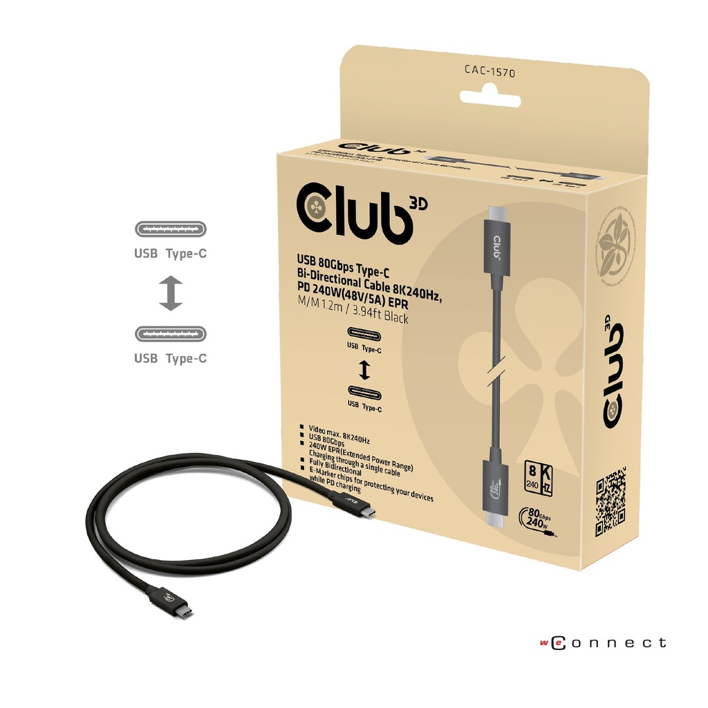 CAC-1570 USB‑C® 80Gbps Certified Cable 240W 8K240Hz 1.2m/3.94ft Black