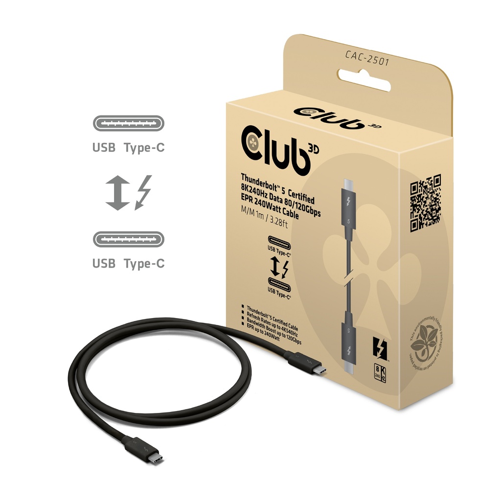 CAC-2501 Thunderbolt™ 5 Certified Cable 8K240Hz 80/120Gbps EPR 240W 1m/3.28ft