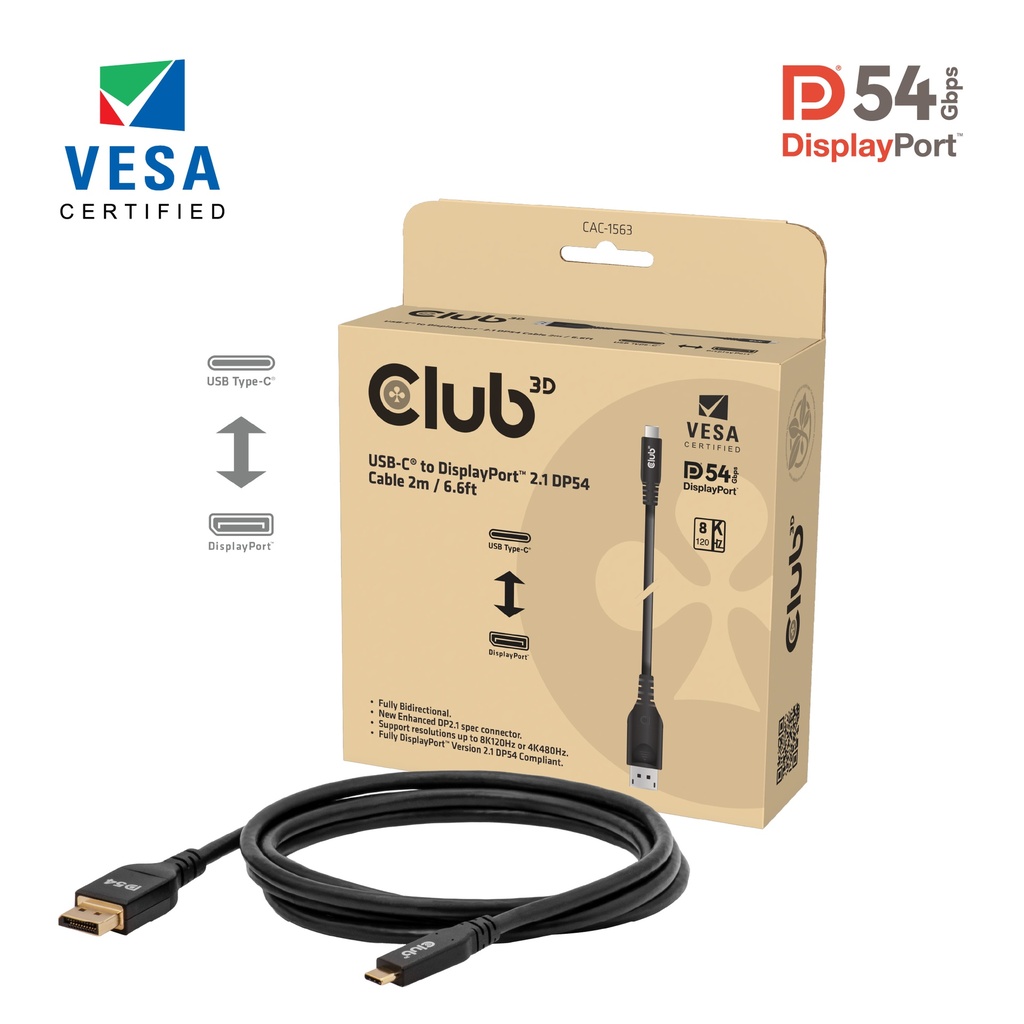 CAC-1563 USB‑C® to DisplayPort™ 2.1 DP54 Bi‑Directional Cable 8K120Hz 2m/6.56ft
