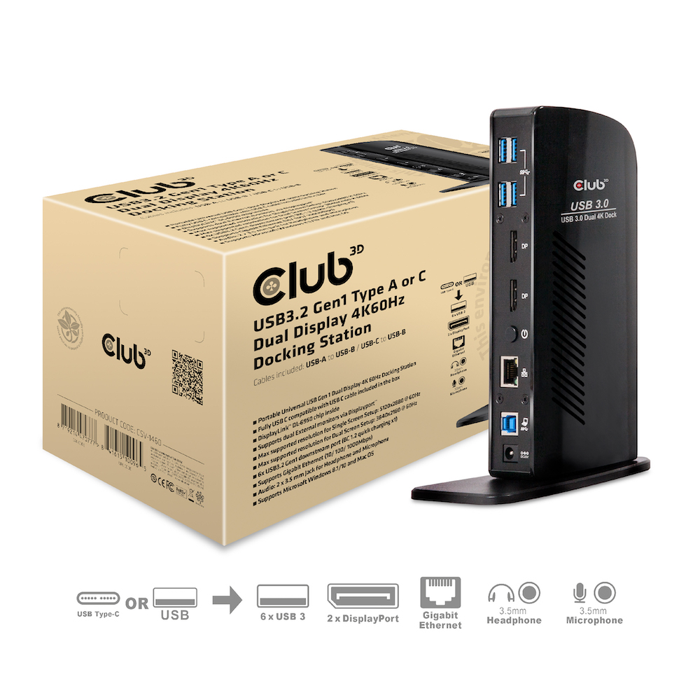 CSV-1460 USB‑A/USB‑C Dual Display Docking Station 4K60Hz
