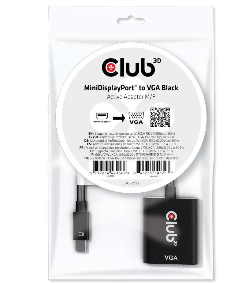 CAC-2113 Mini DisplayPort™ to VGA Active Adapter Black M/F